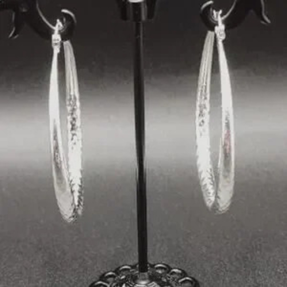 925 Silver Hoop Earrings Large 2 in. Geometric 80s 90s Vintage Fashion Gift NEW!